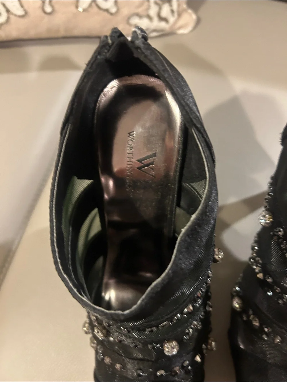 Elegant Black Jeweled Peep-Toe Heels - Women Shoes